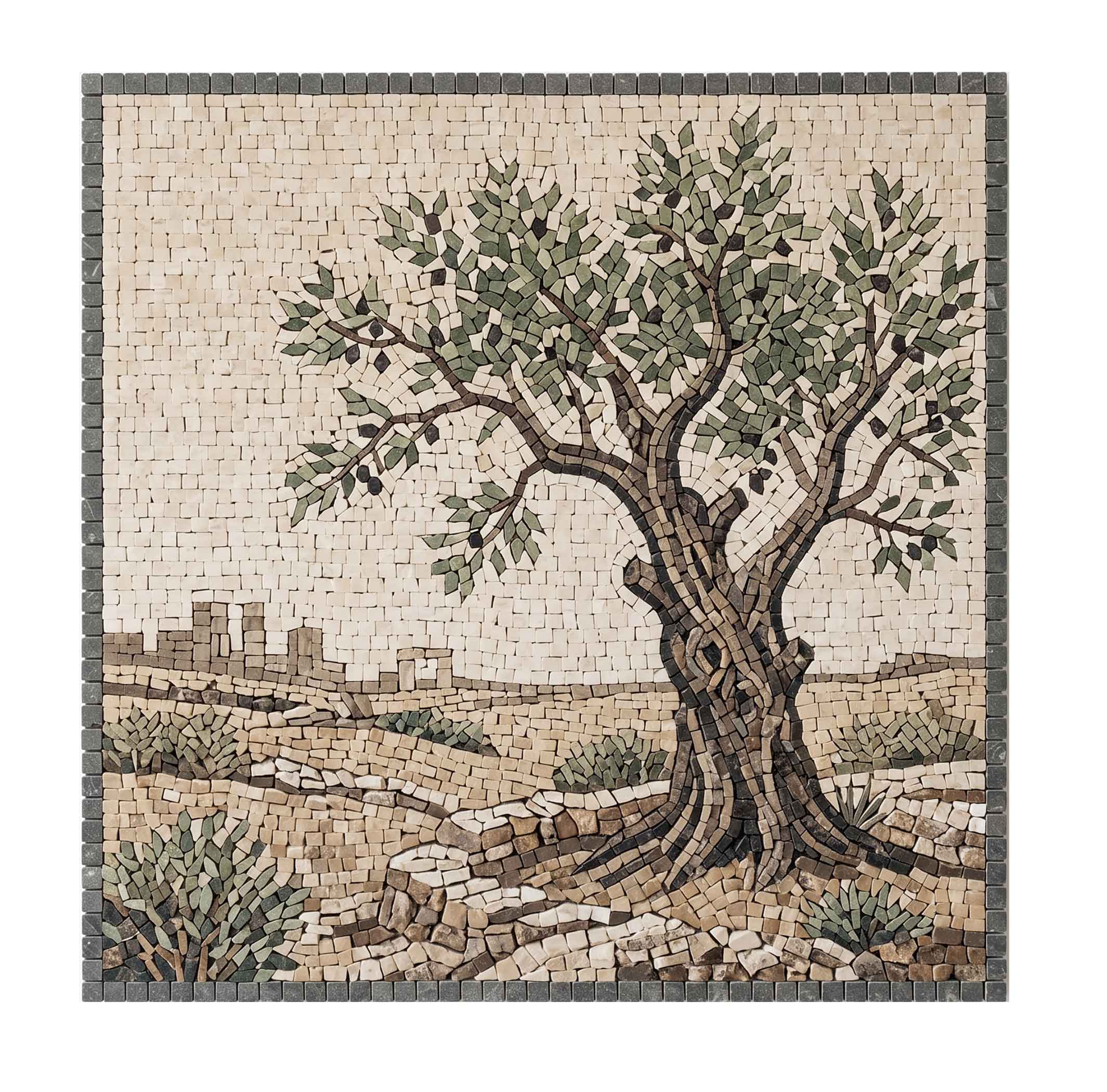 Mosaics hidràulics d'autor 　スペイン語 Old World Citadel Olive Tree Mosaic Mural | Mistral Mosaics