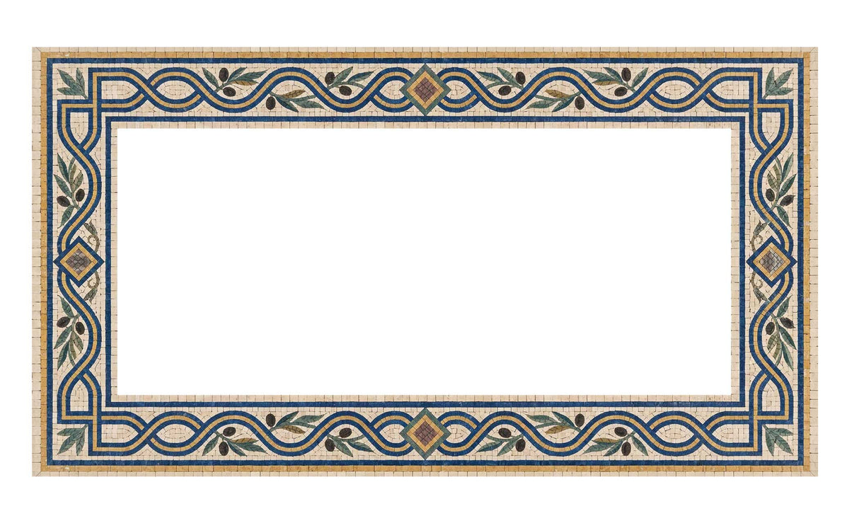 Enhance your vanity with the handcrafted Mediterranean Imperial Olive Grove marble mosaic mirror frame.