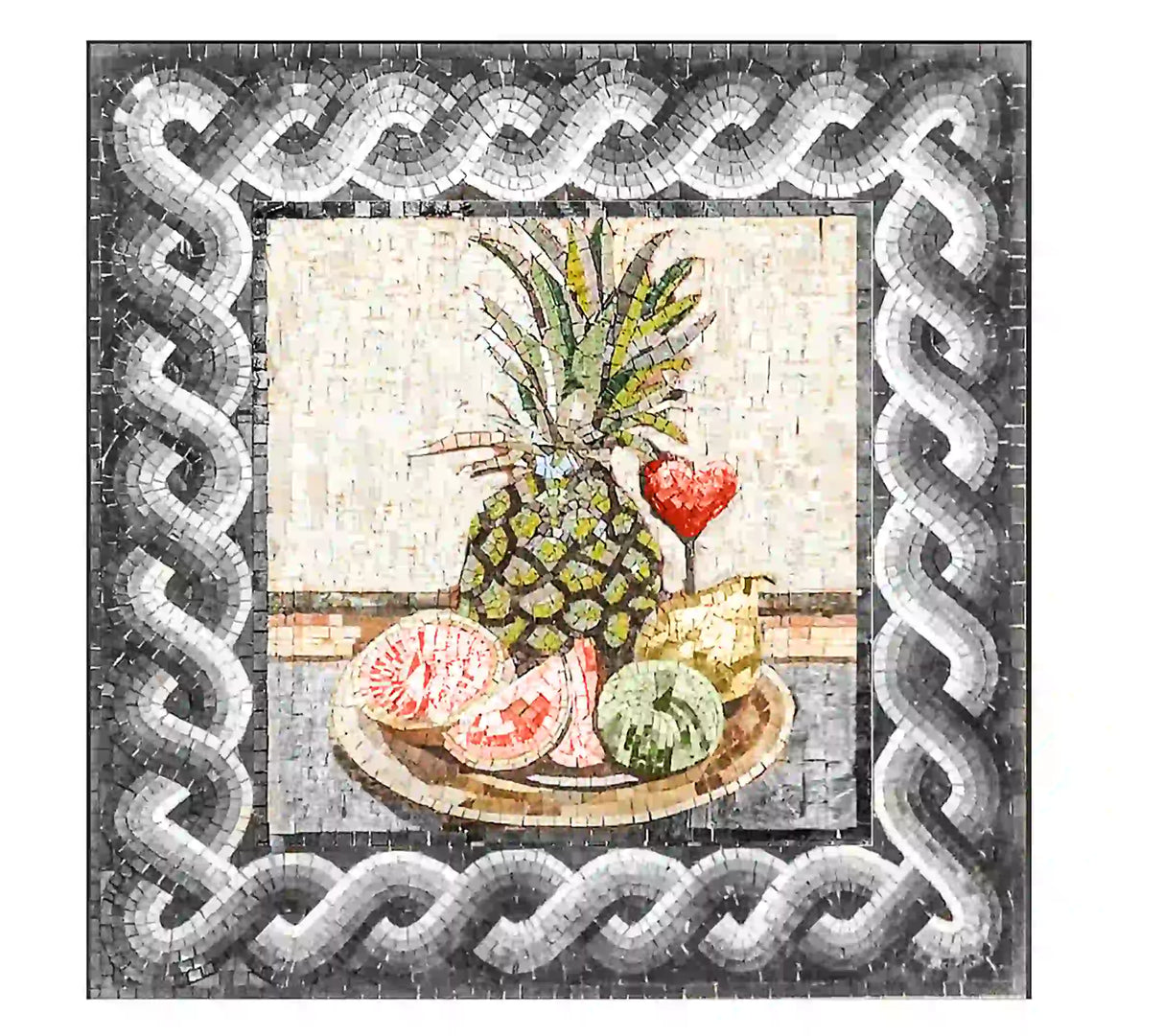 Roman Border with Pineapple and fruit plate with Marble Mosaic kitchen backsplash Artwork Tiles