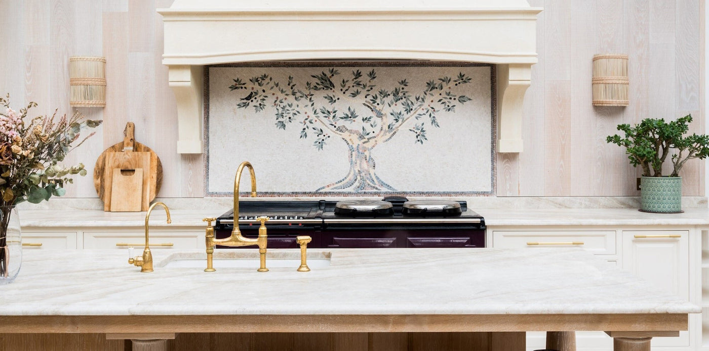 Customizable Olive tree mosaic bacsksplash tiles