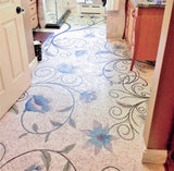 Bespoke luxury bathroom mosaic floor with custom handcrafted Mediterranean azure floral vine marble mosaic flooring design.