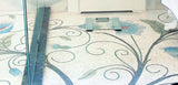 Bespoke luxury bathroom floor with custom handcrafted Mediterranean azure floral vine marble mosaic flooring design.
