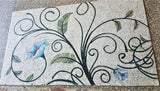 Mediterranean Azure Floral Vine Custom Scrolled Marble Mosaic Flooring