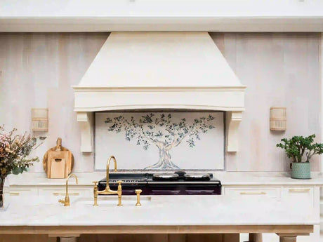 Custom Olive Tree Backsplash Installed on Kitchen
