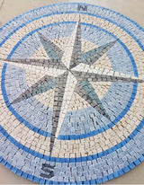 Customizable Blue Round Nautical Compass Marble Mosaic Medallionf orf looring or wall