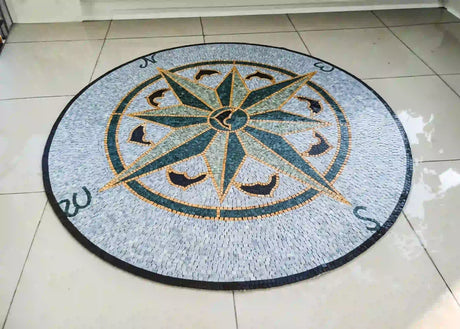 Customizable Marble Mosaic Nautical Compass Medallion Artwork Tiles  Dolphin Mosaic Medallion