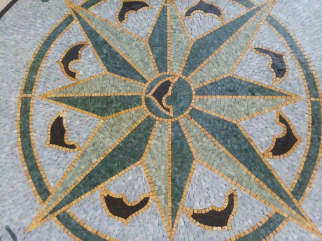Customize Marble Mosaic Nautical Compass Medallion Artwork Tiles Dolphin Mosaic Medallion Artwork