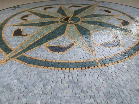 Customize Marble Mosaic Nautical Compass Medallion Artwork Tiles Dolphin Mosaic Medallion Tiles