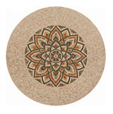 Handcrafted round marble mosaic tabletop featuring a classical geometric star medallion pattern with natural beige, terracotta, and black stone tesserae