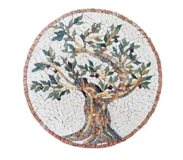 Personalizable Olive Tree Mosaic Medallion