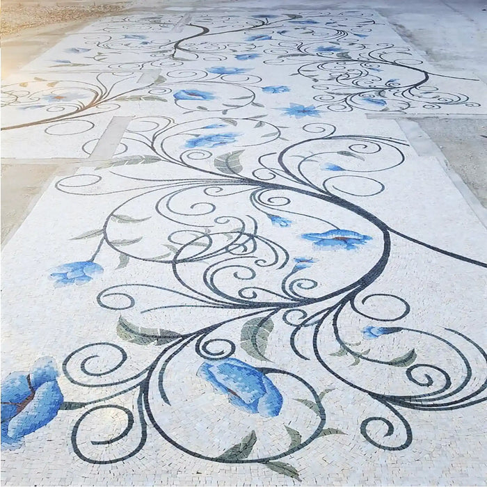 Bespoke marble mosaic flooring with floral design