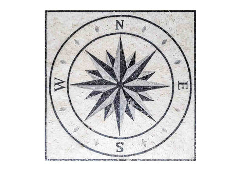 custom handcrafted square nautical compass rose mesh-backed marble mosaic medallion.